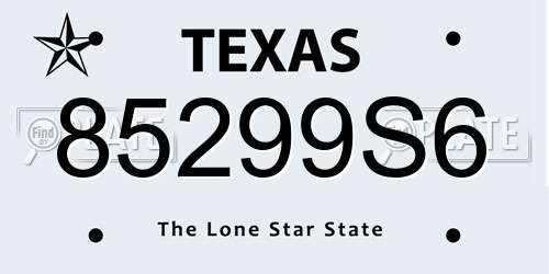 85299S6 Texas License Plate