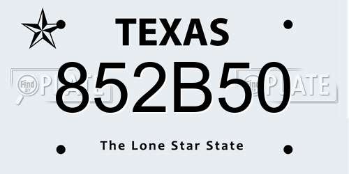 852B50 Texas License Plate