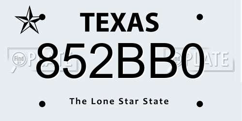 852BB0 Texas License Plate