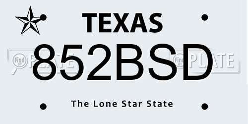 852BSD Texas License Plate