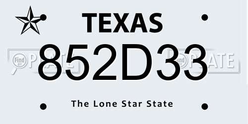 852D33 Texas License Plate
