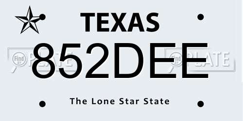 852DEE Texas License Plate