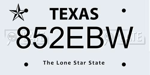 852EBW Texas License Plate