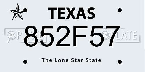852F57 Texas License Plate