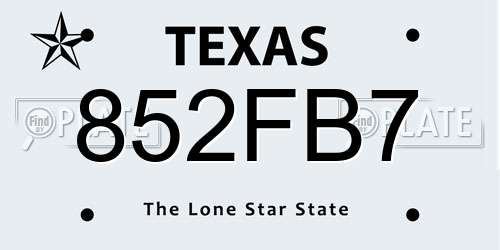 852FB7 Texas License Plate