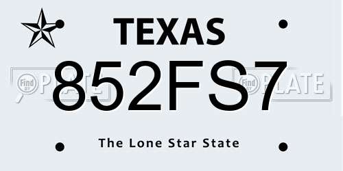 852FS7 Texas License Plate