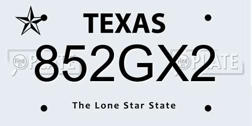 852GX2 Texas License Plate