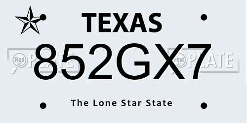 852GX7 Texas License Plate