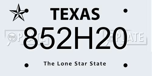 852H20 Texas License Plate