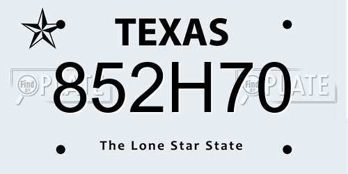 852H70 Texas License Plate