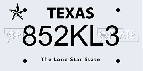 852KL3 Texas License Plate