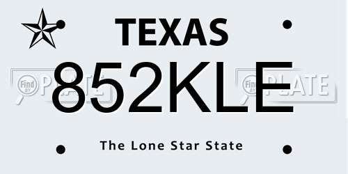 852KLE Texas License Plate