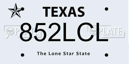 852LCL Texas License Plate