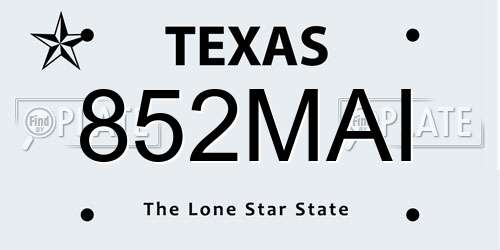 852MAI Texas License Plate