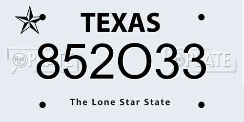 852O33 Texas License Plate