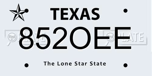 852OEE Texas License Plate