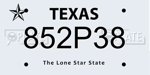 852P38 Texas License Plate