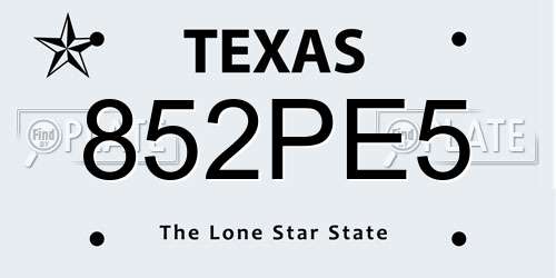 852PE5 Texas License Plate