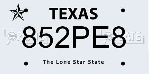 852PE8 Texas License Plate