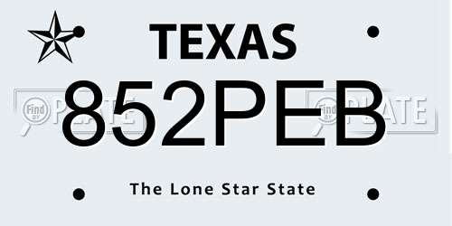 852PEB Texas License Plate
