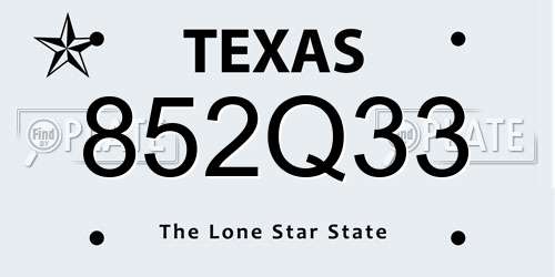 852Q33 Texas License Plate