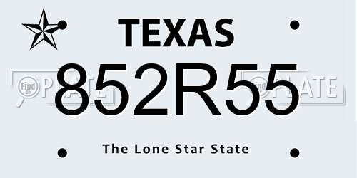 852R55 Texas License Plate