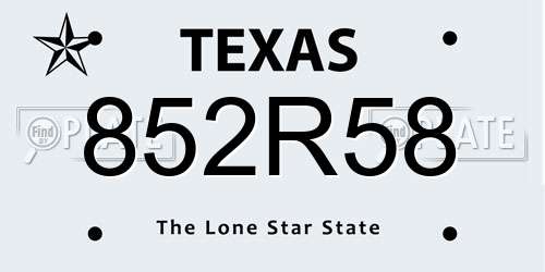 852R58 Texas License Plate