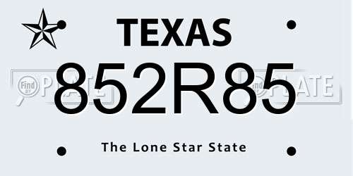 852R85 Texas License Plate