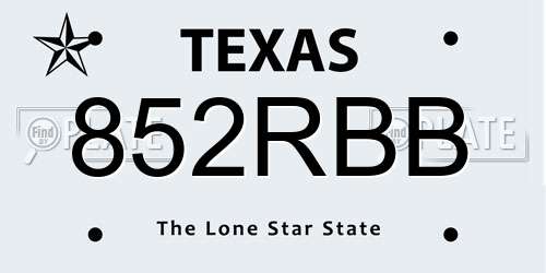 852RBB Texas License Plate