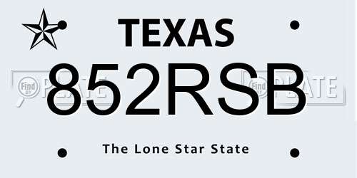 852RSB Texas License Plate