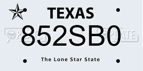 852SB0 Texas License Plate
