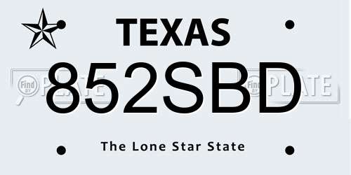 852SBD Texas License Plate