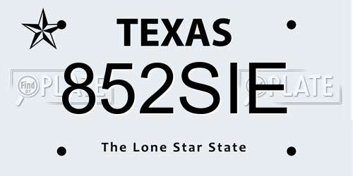852SIE Texas License Plate