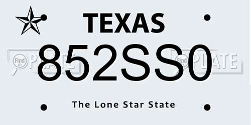 852SS0 Texas License Plate