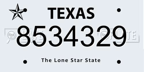 8534329 Texas License Plate