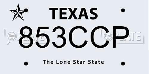 853CCP Texas License Plate