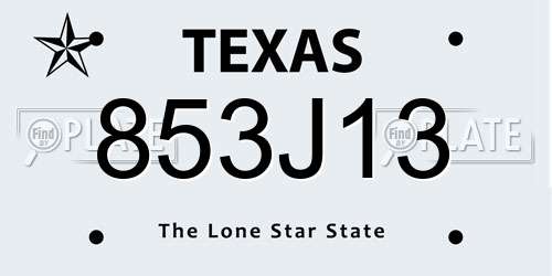 853J13 Texas License Plate