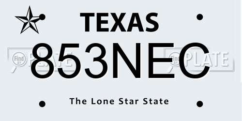 853NEC Texas License Plate
