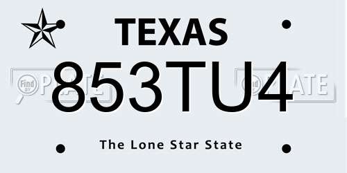 853TU4 Texas License Plate