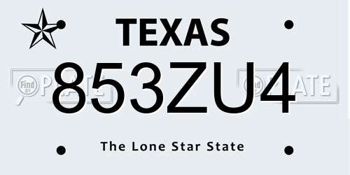 853ZU4 Texas License Plate
