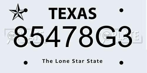 85478G3 Texas License Plate