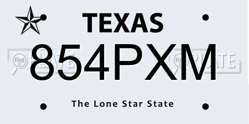 854PXM Texas License Plate