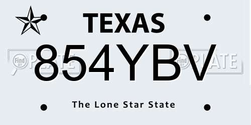 854YBV Texas License Plate