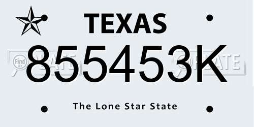 855453K Texas License Plate