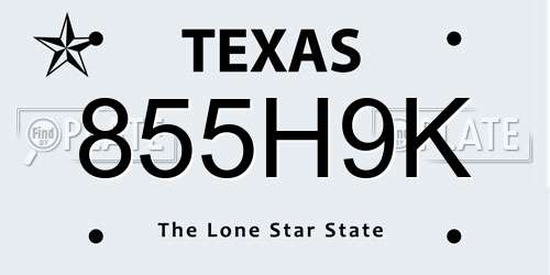 855H9K Texas License Plate