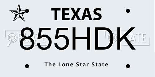 855HDK Texas License Plate