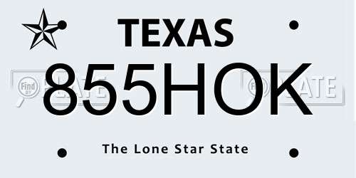 855HOK Texas License Plate