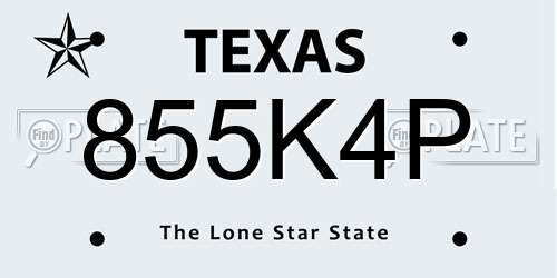 855K4P Texas License Plate