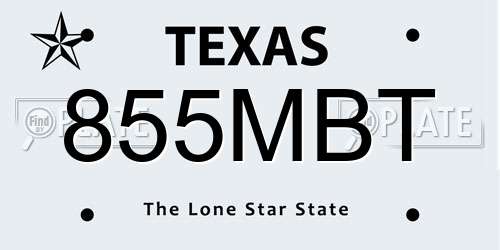 855MBT Texas License Plate