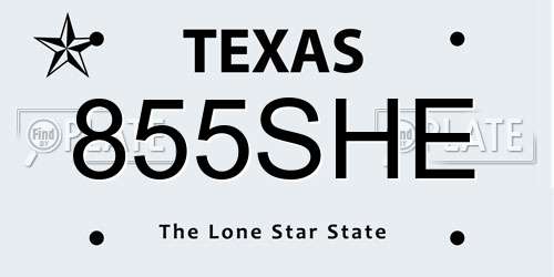 855SHE Texas License Plate